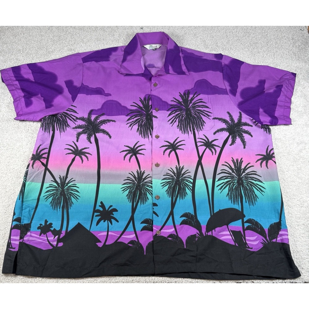 Alvish Hawaiian Big Tall Mens Shirt 4XL Purple Pink Blue Black Palm Trees Beach
